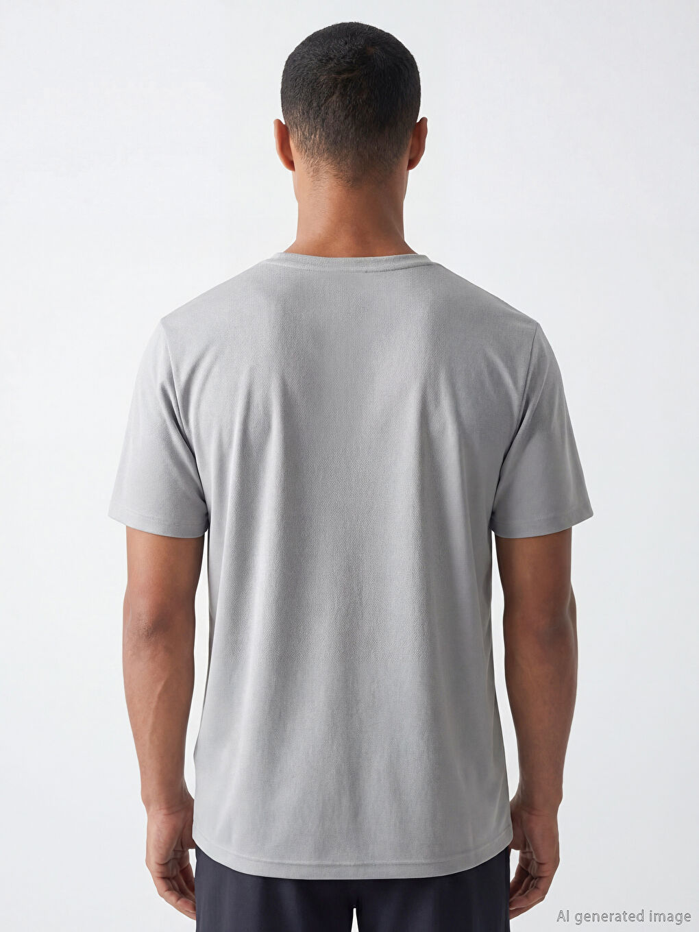 Gri Bisiklet Yaka Erkek Spor Tişört-3