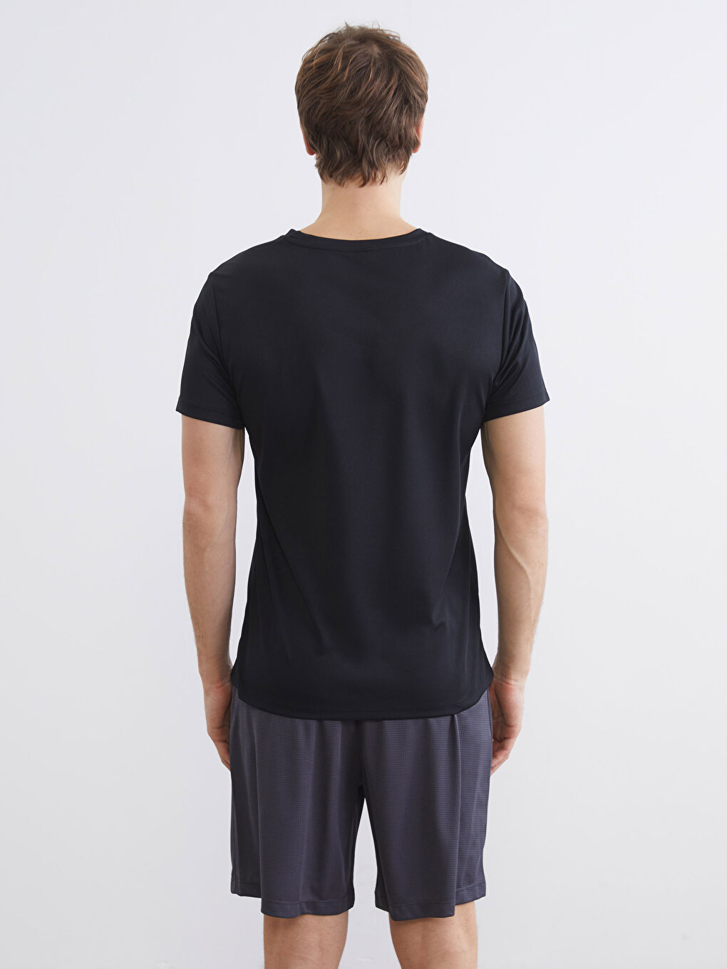 Siyah Bisiklet Yaka Erkek Spor Tişört-3