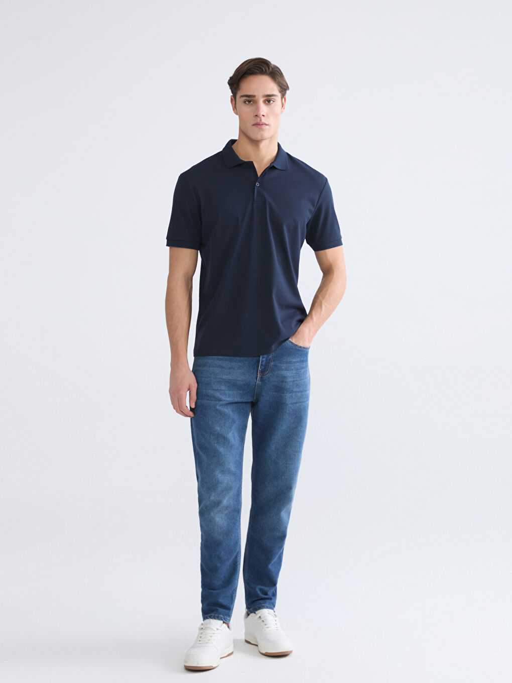 Lacivert Polo Yaka  Pike Erkek Tişört-1