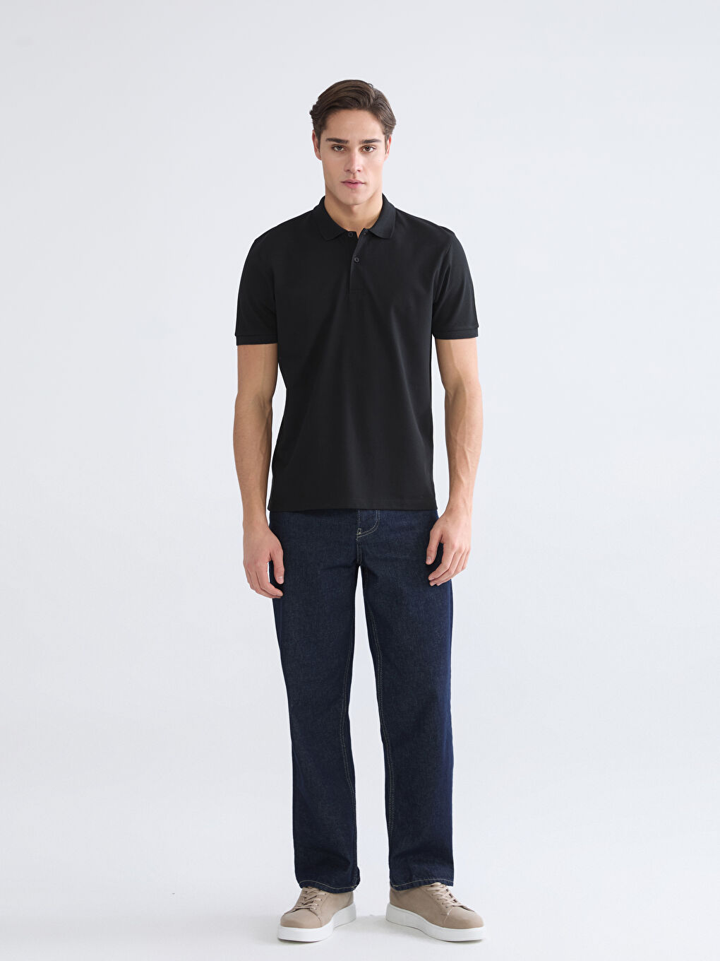 Siyah Polo Yaka  Pike Erkek Tişört-1