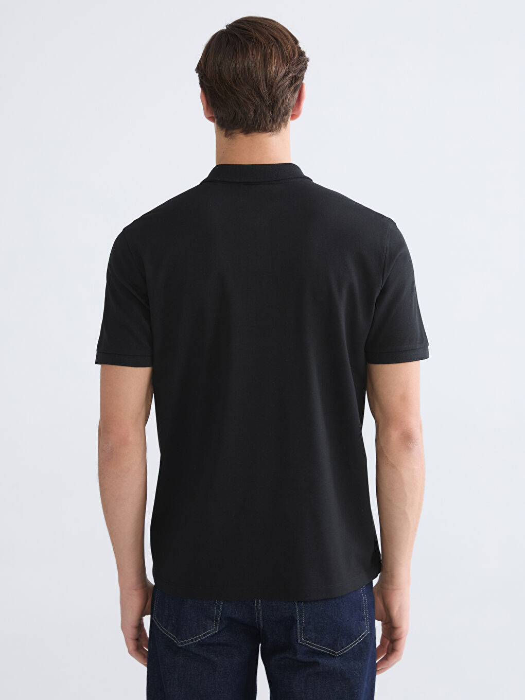 Siyah Polo Yaka  Pike Erkek Tişört-3