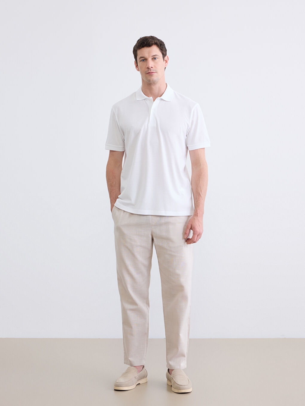 Beyaz Polo Yaka  Pike Erkek Tişört-1