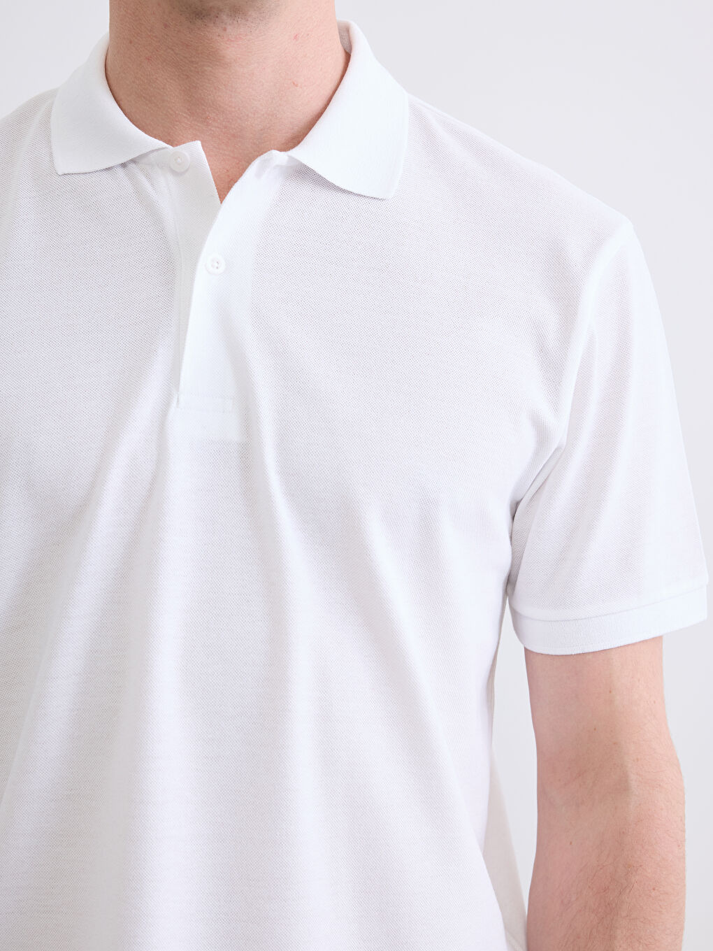 Beyaz Polo Yaka  Pike Erkek Tişört-2
