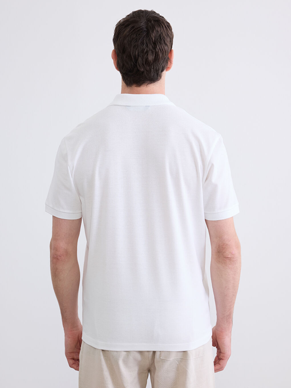 Beyaz Polo Yaka  Pike Erkek Tişört-3