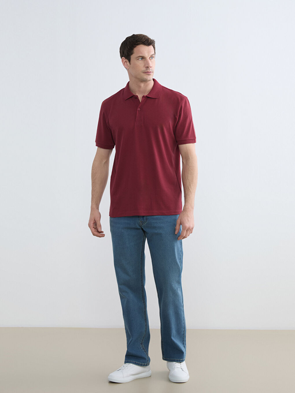 Bordo Polo Yaka Pike Erkek Tişört-1