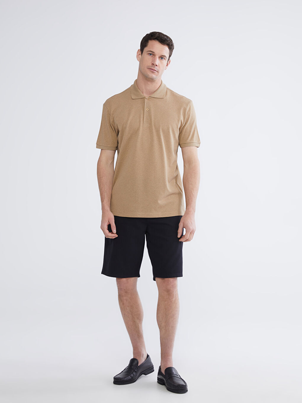 Bej Polo Yaka Pike Erkek Tişört-1