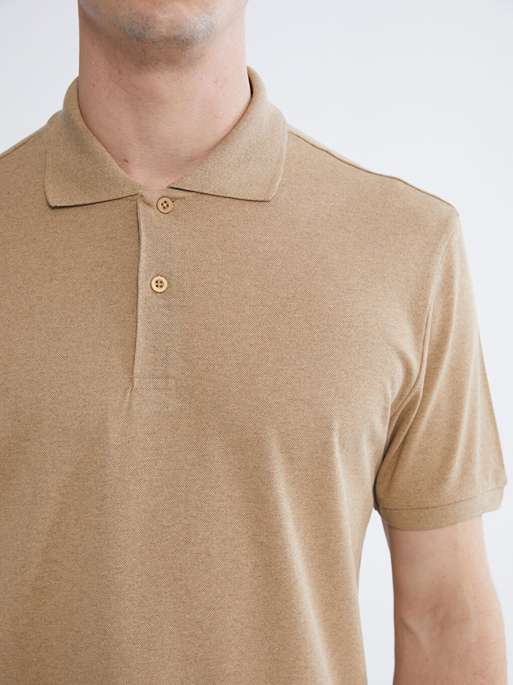 Bej Polo Yaka Pike Erkek Tişört-2