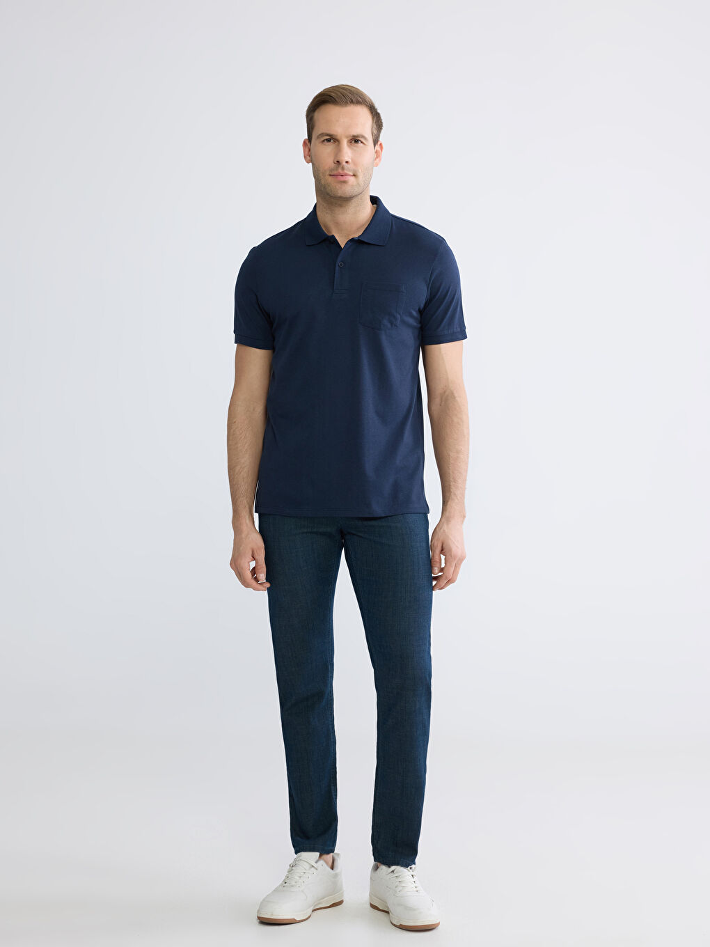 Lacivert Polo Yaka Penye Erkek Tişört-1