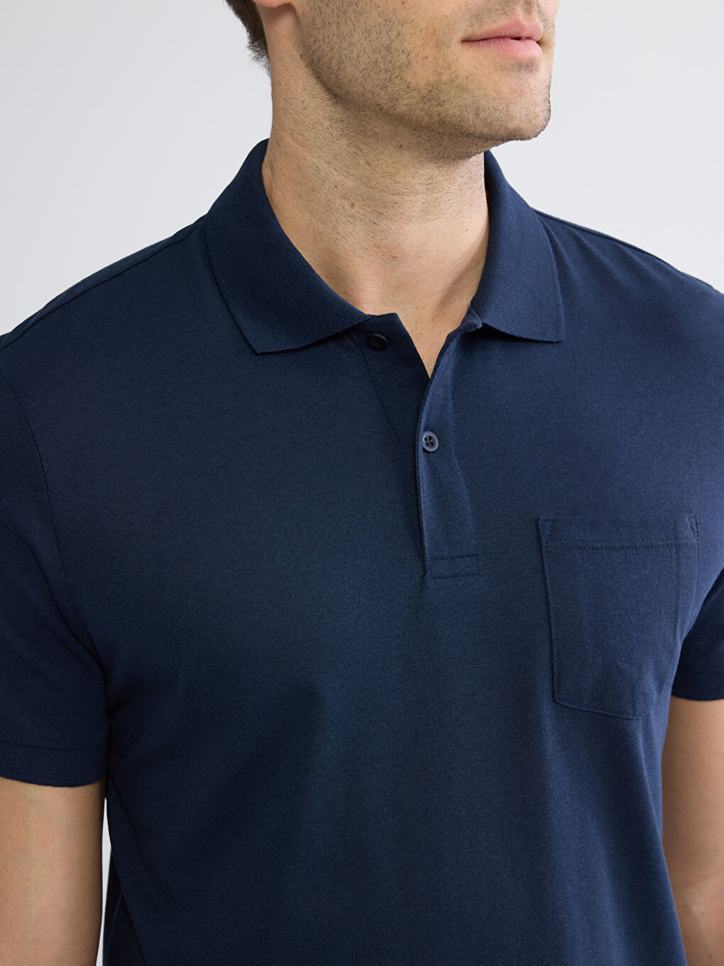 Lacivert Polo Yaka Penye Erkek Tişört-2