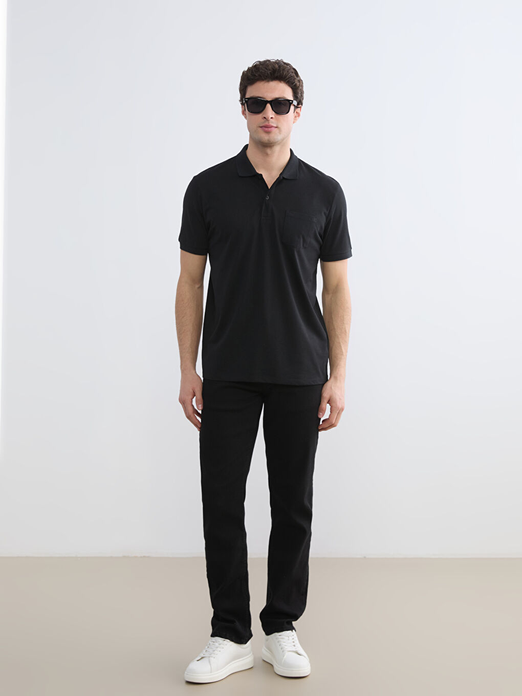 Siyah Polo Yaka Penye Erkek Tişört-1