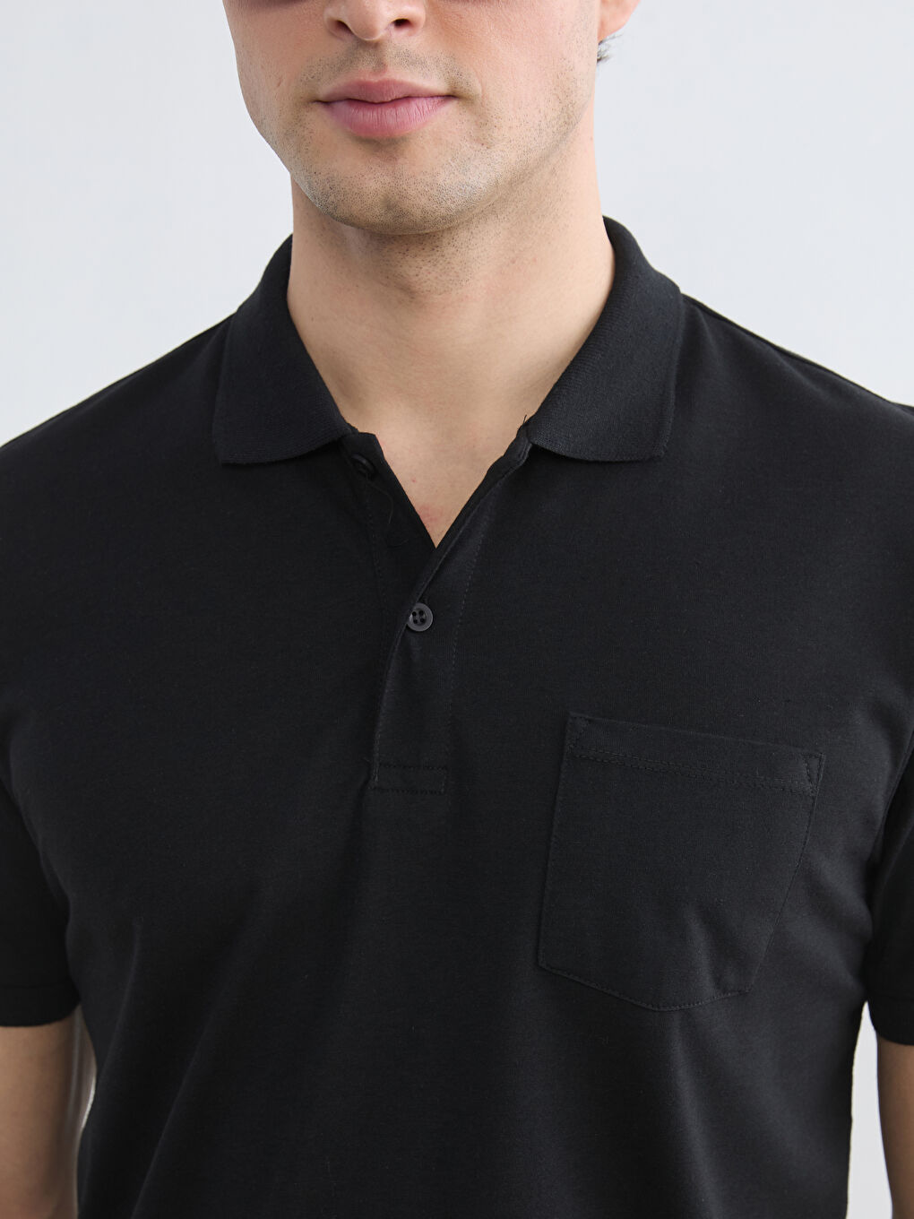 Siyah Polo Yaka Penye Erkek Tişört-2