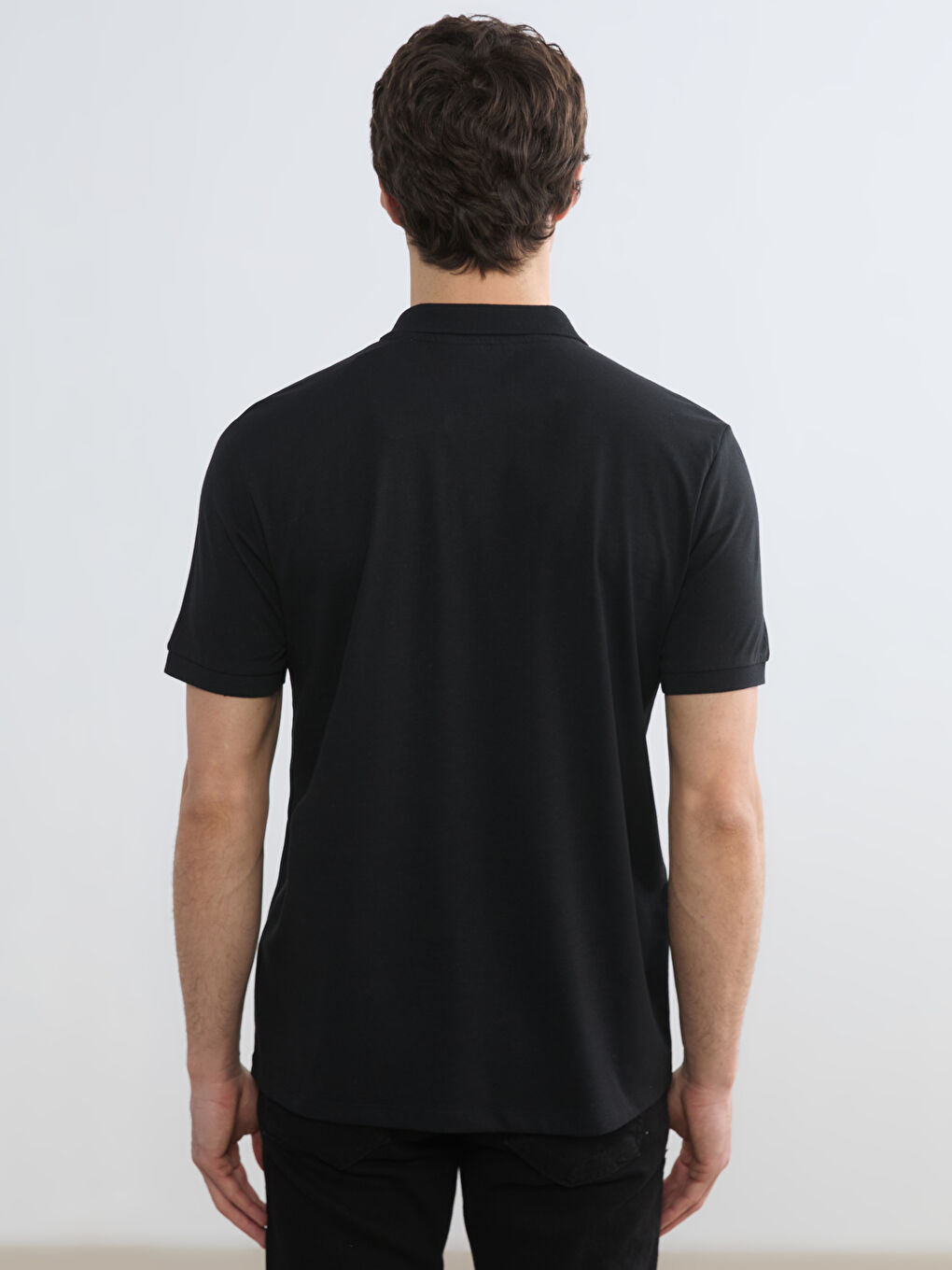 Siyah Polo Yaka Penye Erkek Tişört-3