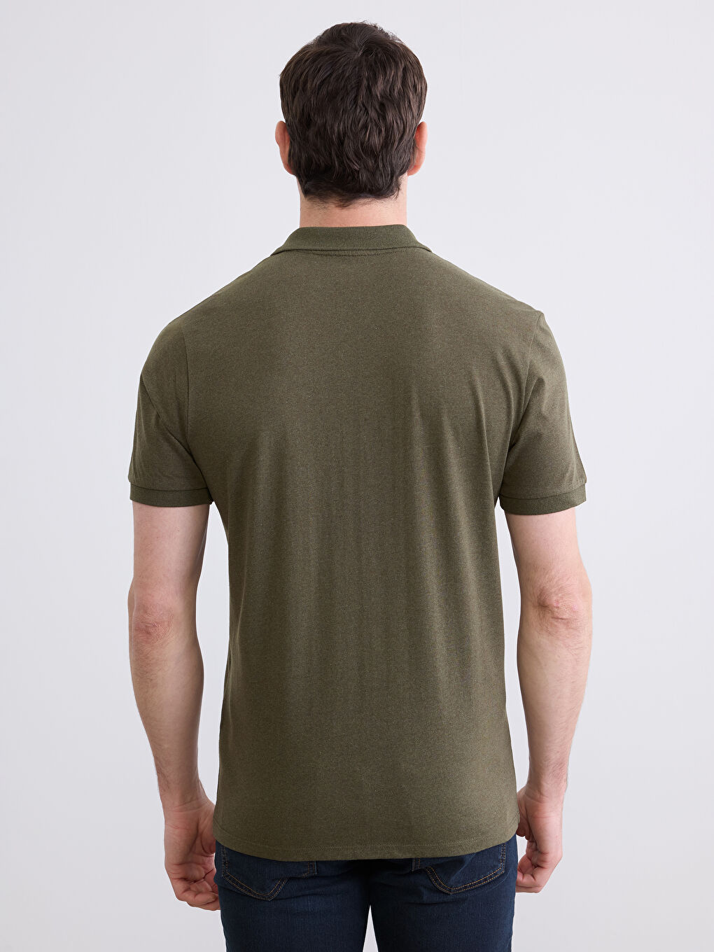 Haki Polo Yaka Penye Erkek Tişört-3