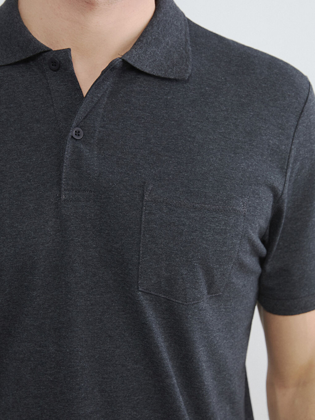 Antrasit Polo Yaka Penye Erkek Tişört-2