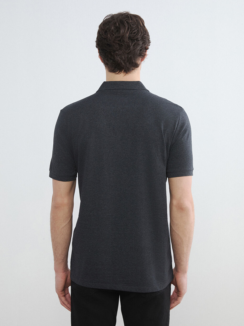 Antrasit Polo Yaka Penye Erkek Tişört-3