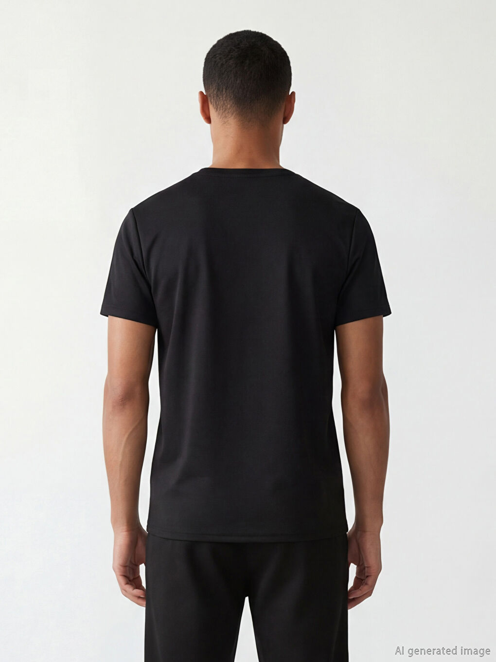 Siyah Bisiklet Yaka Baskılı Erkek Spor Tişört-3