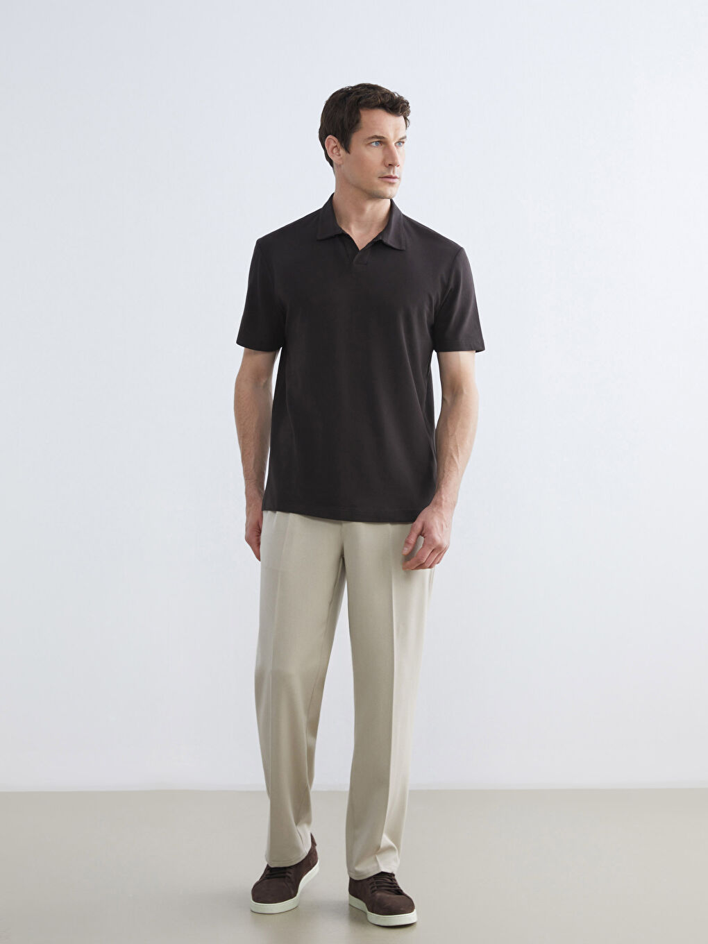 Kahverengi Polo Yaka Pike Erkek Tişört -1