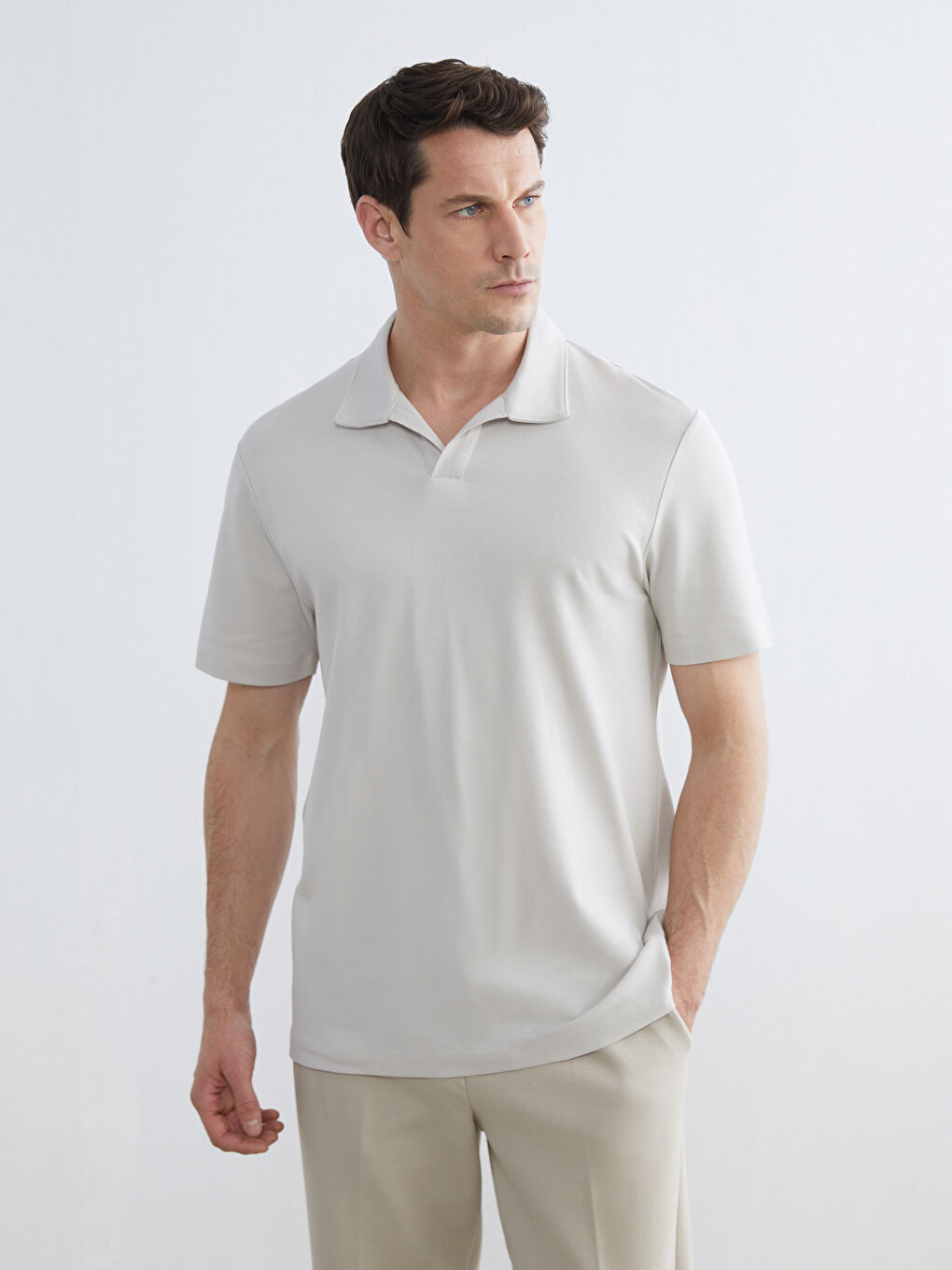 Bej Polo Yaka Pike Erkek Tişört 