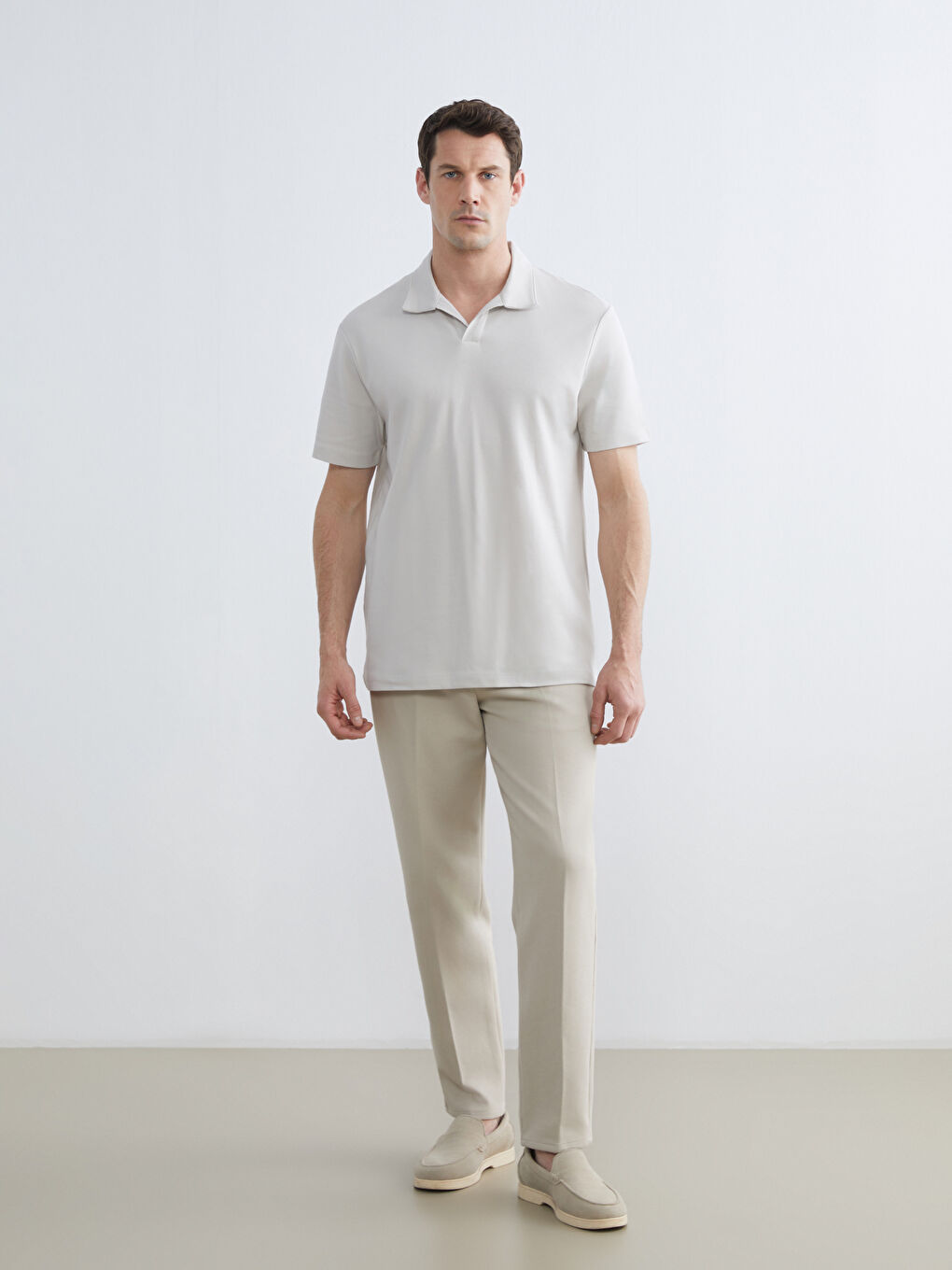 Bej Polo Yaka Pike Erkek Tişört -1