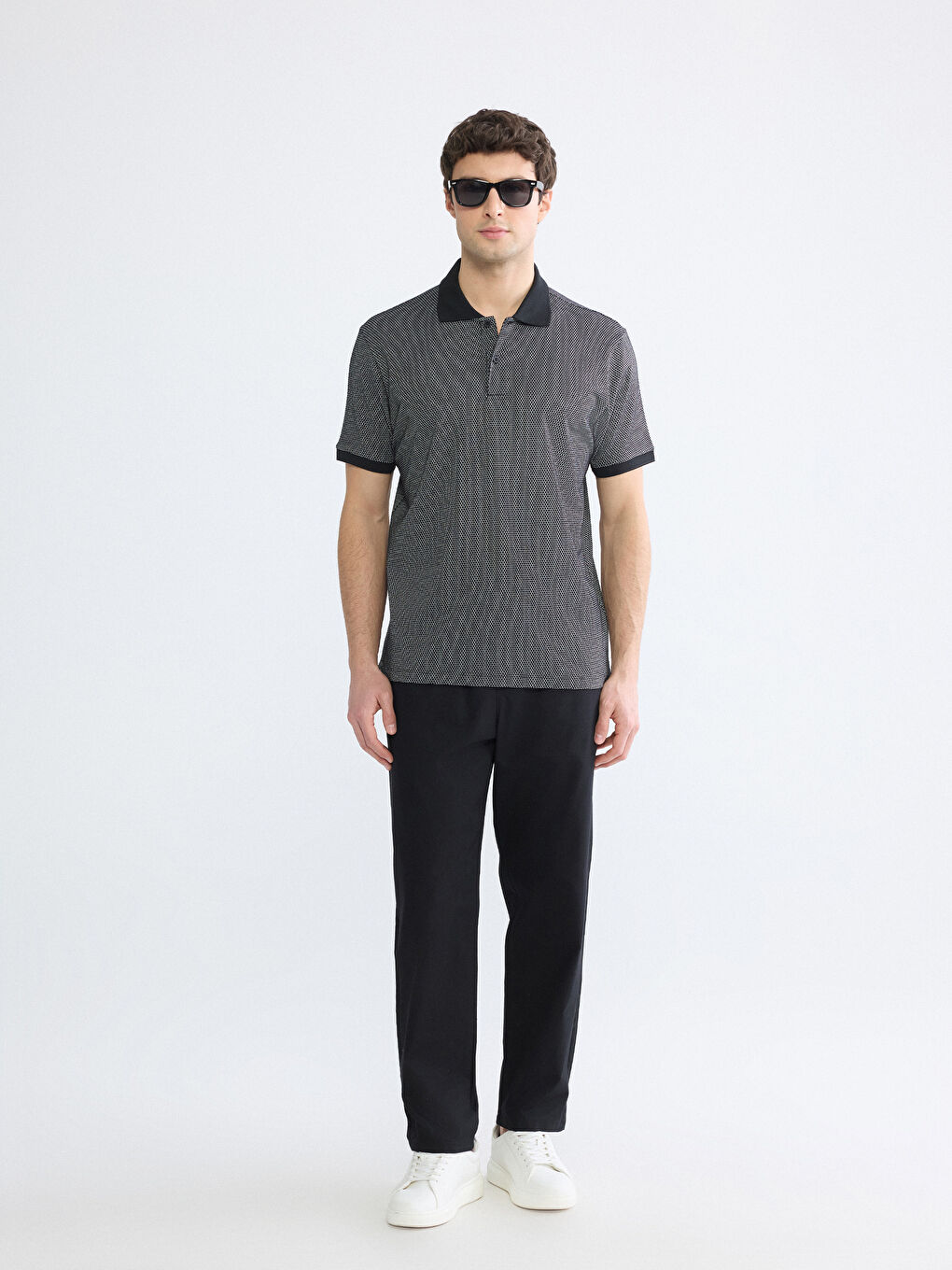 Siyah Polo Yaka Pike Erkek Tişört-1