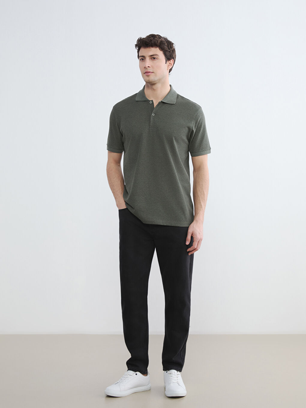 Haki Polo Yaka Pike Erkek Tişört-1