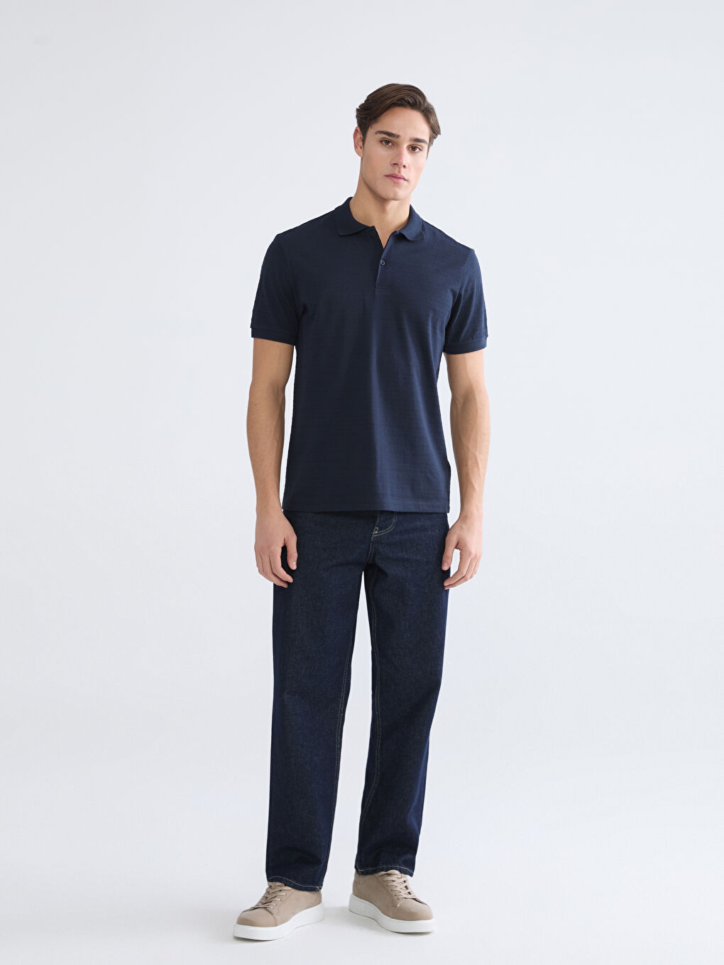 Lacivert Polo Yaka Pike Erkek Tişört-1