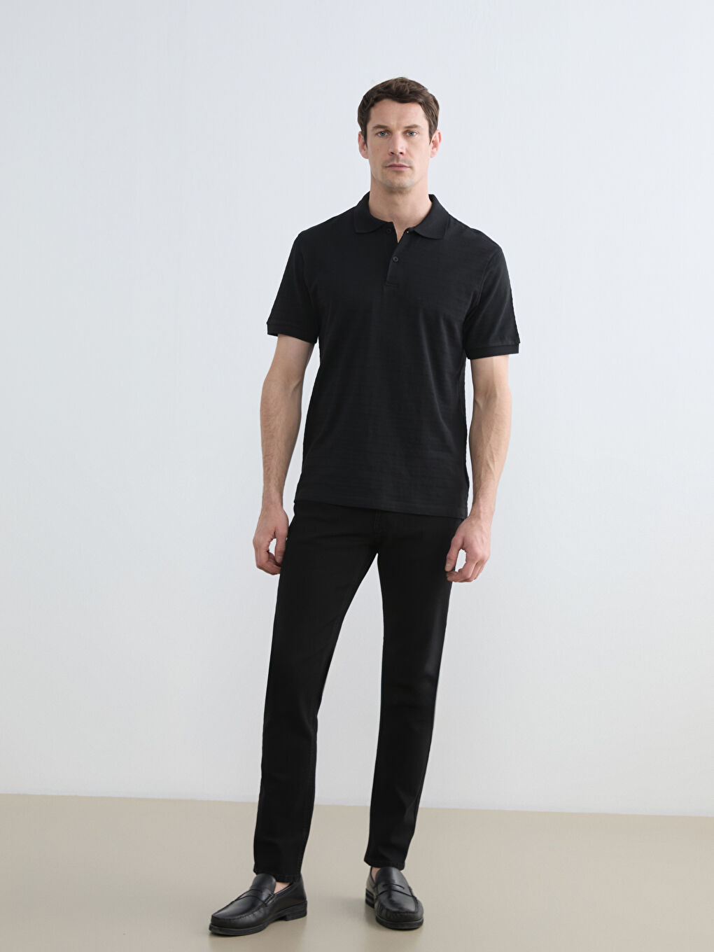 Siyah Polo Yaka Pike Erkek Tişört-1