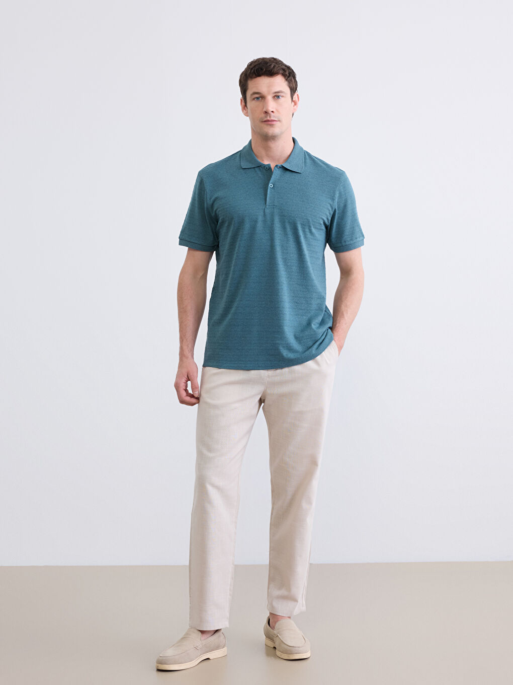 Petrol Polo Yaka Pike Erkek Tişört-1