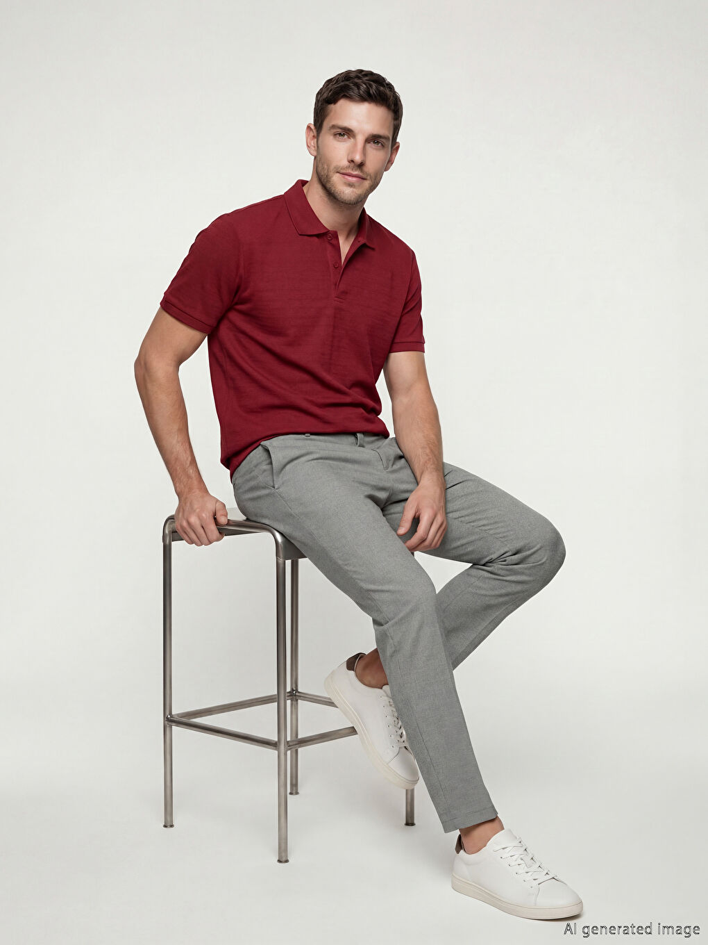 Bordo Polo Yaka Pike Erkek Tişört-1