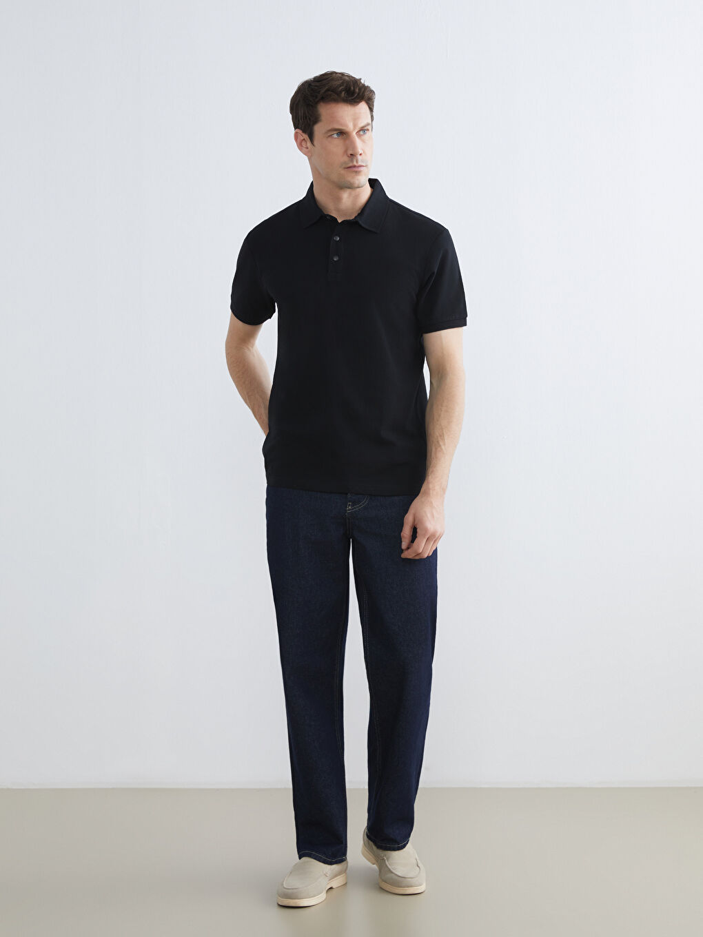 Siyah Polo Yaka Erkek Tişört-1