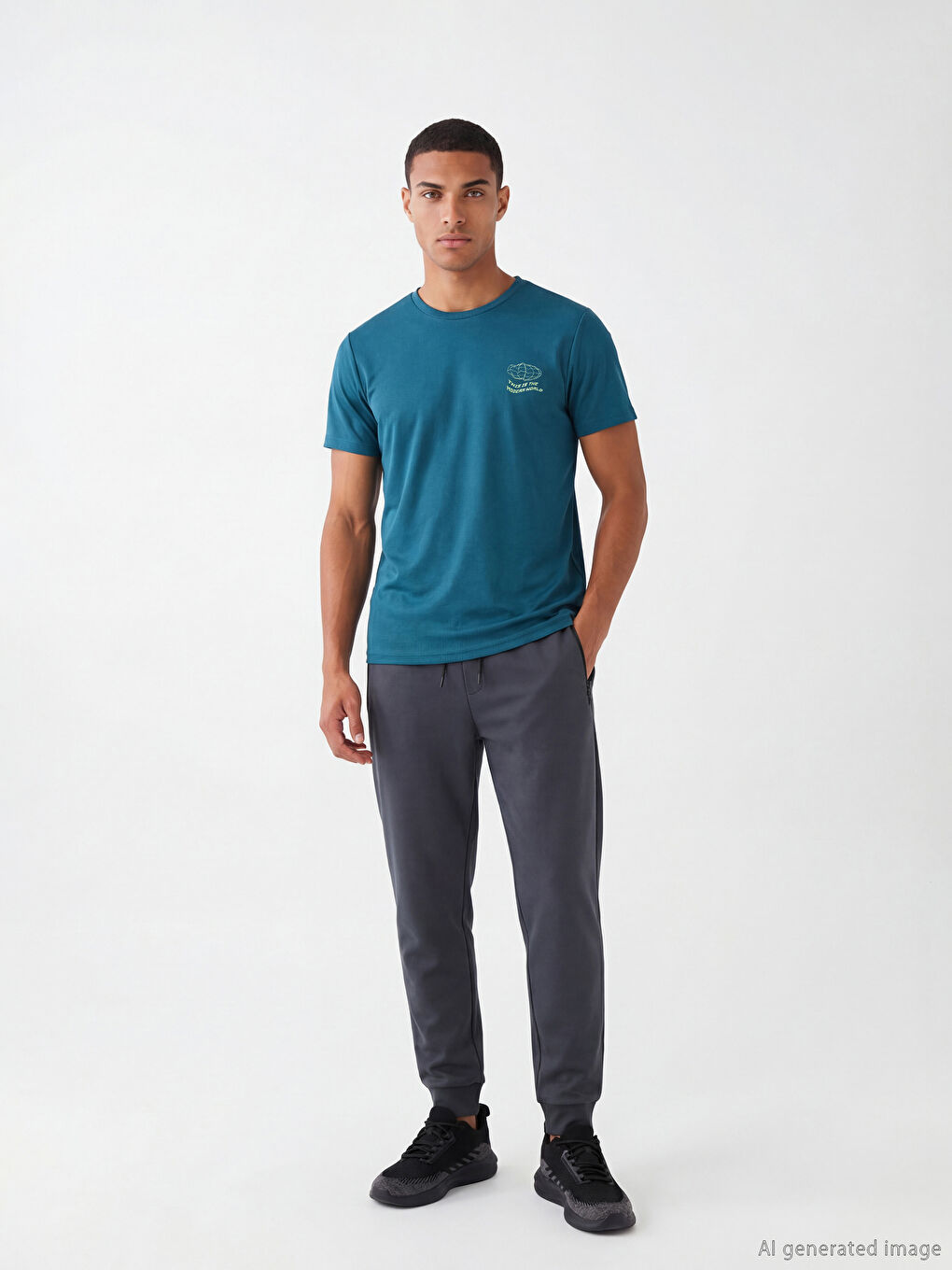 Petrol Slim Fit Baskılı Erkek Spor Tişört-1