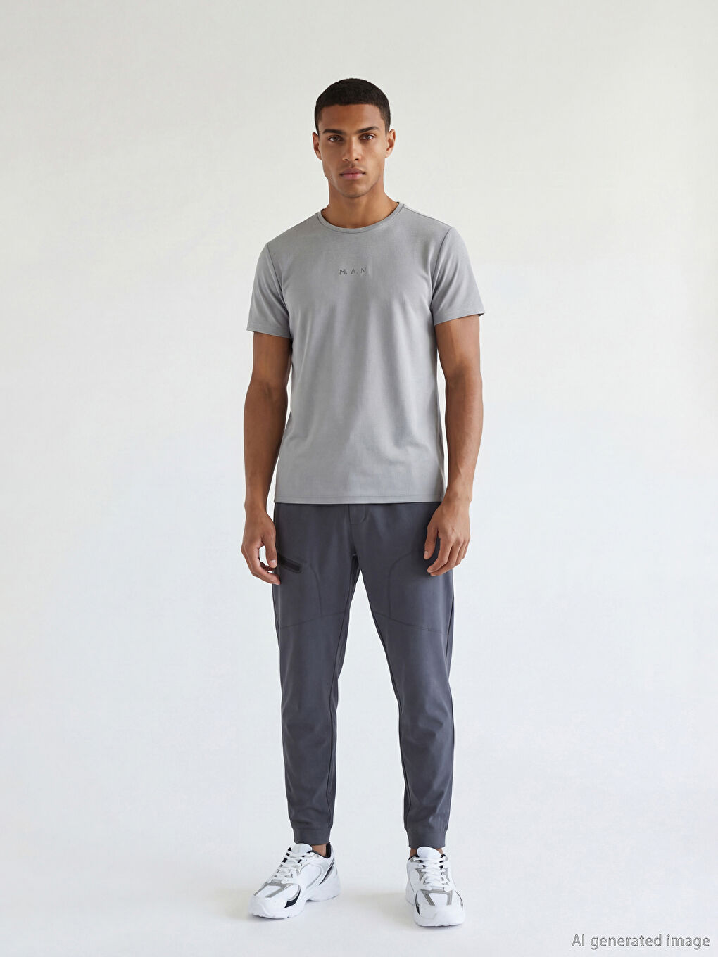 Gri Bisiklet Yaka Baskılı Erkek Spor Tişört-1