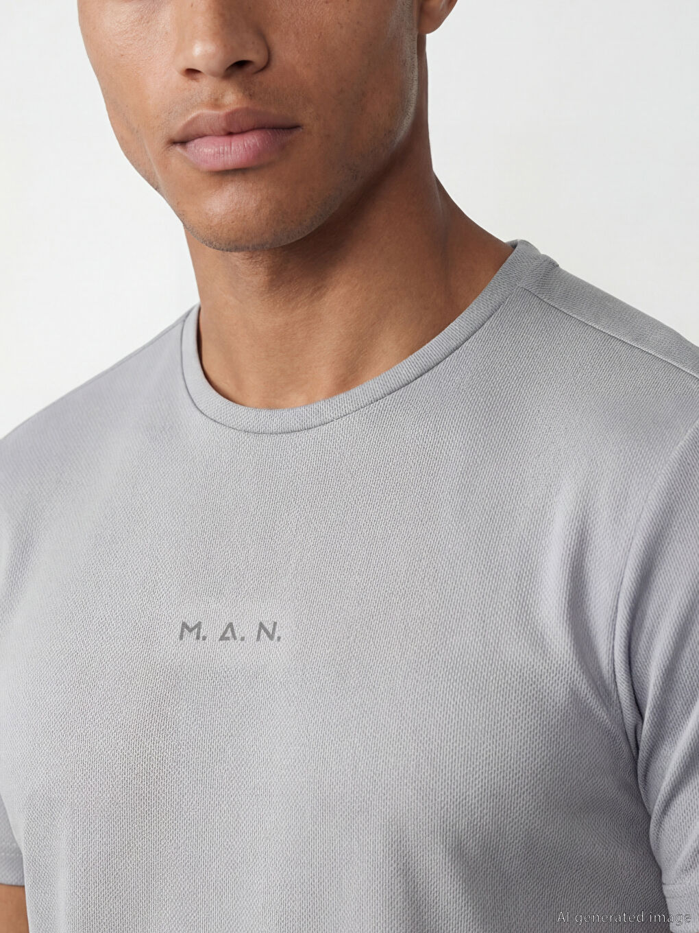 Gri Bisiklet Yaka Baskılı Erkek Spor Tişört-2