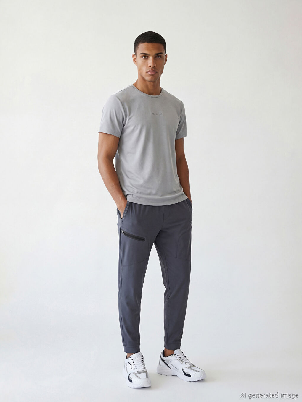 Gri Bisiklet Yaka Baskılı Erkek Spor Tişört-3