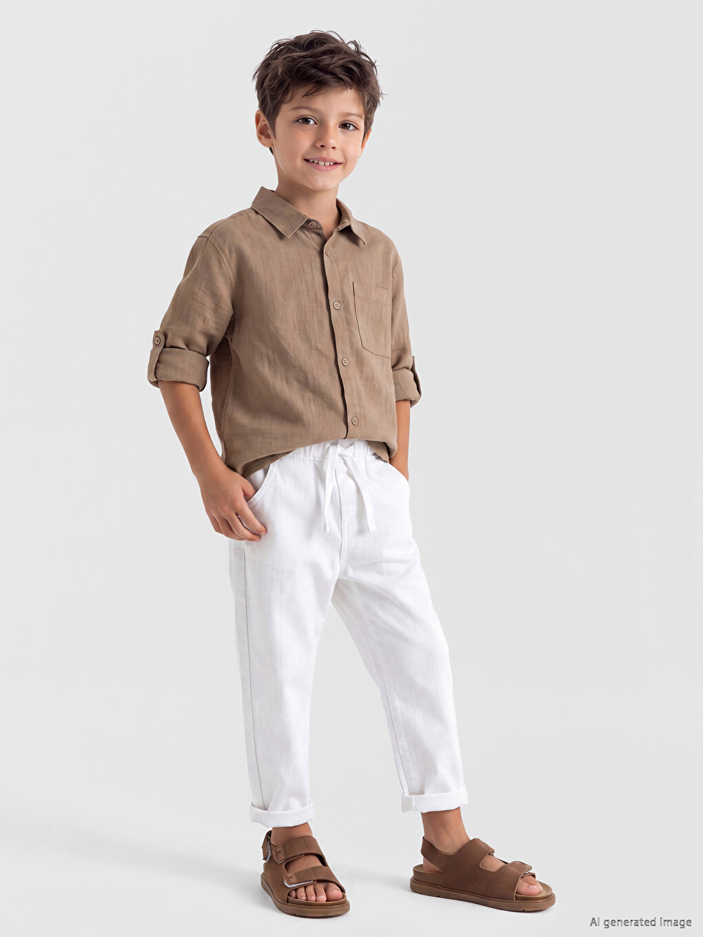 Beyaz Regular Fit Erkek Çocuk Gabardin Pantolon-1