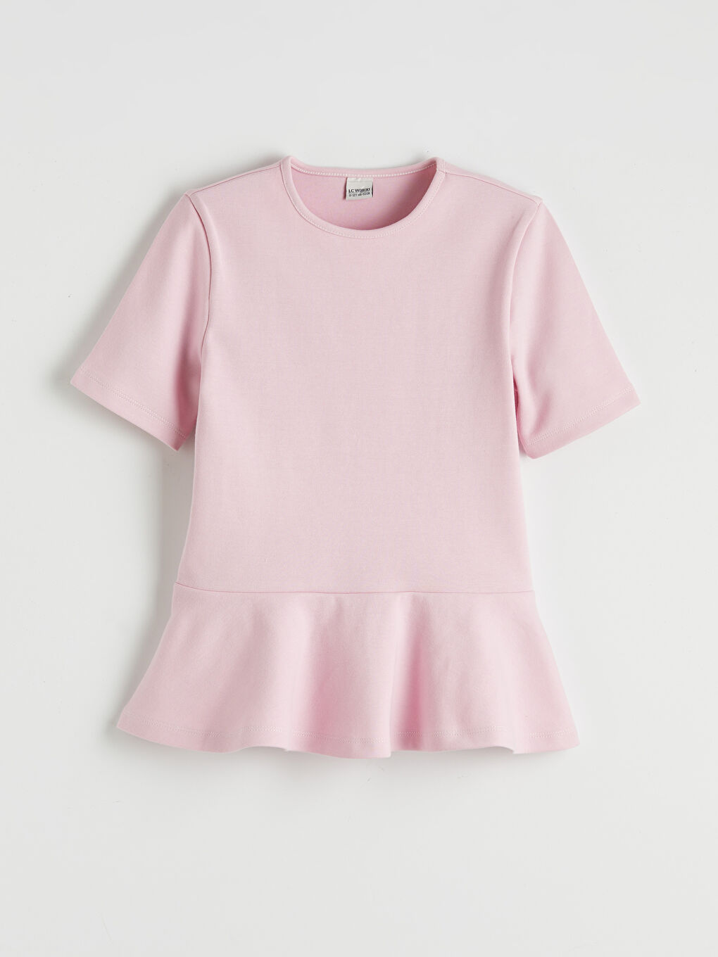 Pembe Bisiklet Yaka Kız Çocuk Volanlı Tişört-2