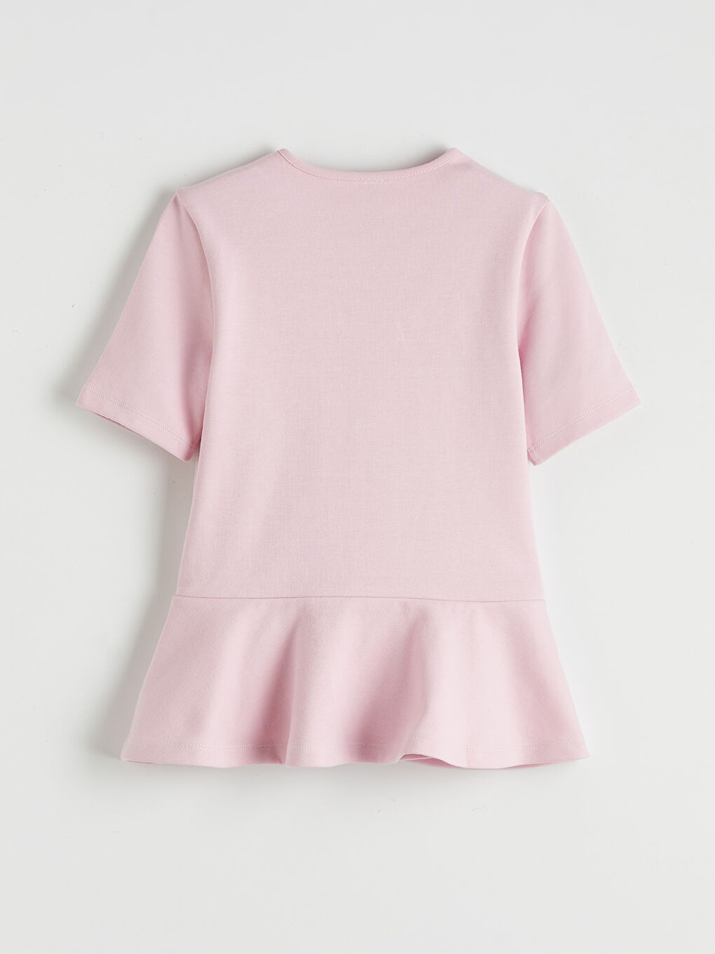 Pembe Bisiklet Yaka Kız Çocuk Volanlı Tişört-3