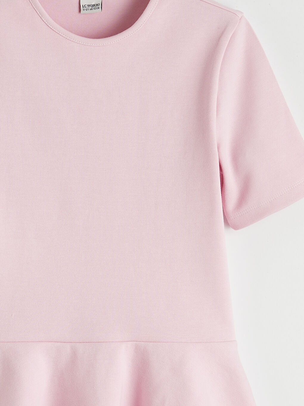 Pembe Bisiklet Yaka Kız Çocuk Volanlı Tişört-4