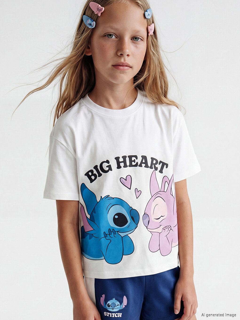 Stitch And Angel Printed Girls' T-shirt-1