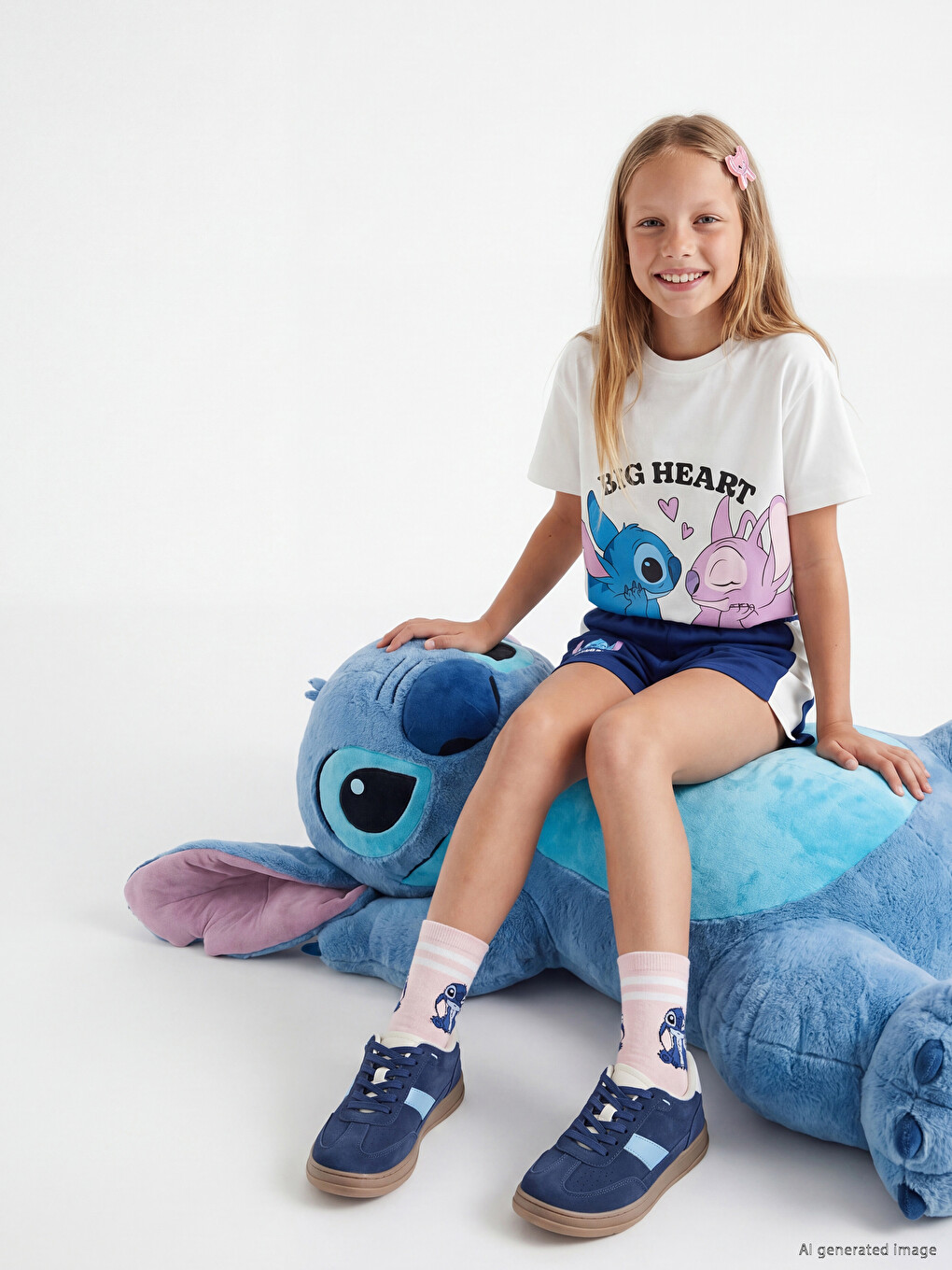 Pantaloni scurți imprimați cu Stitch pentru fete-3