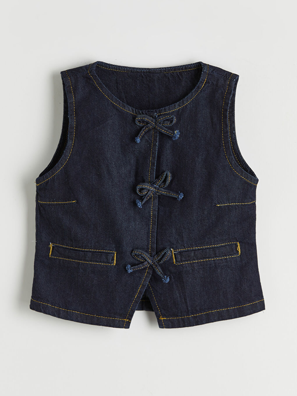 İndigo Fiyonk Detaylı Kız Çocuk Jean Yelek-3