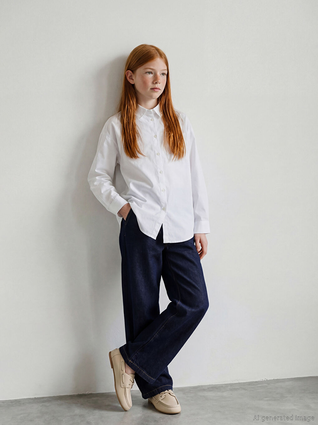 Girls' Wide-Leg Jean Trousers-1