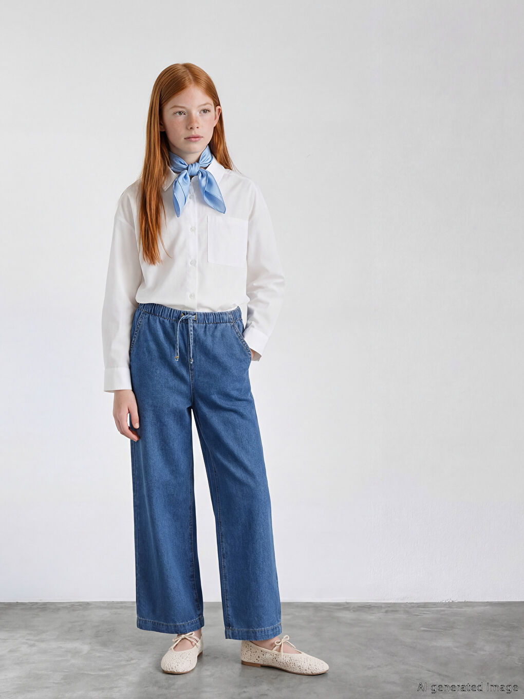 İndigo Wideleg Kız Çocuk Jean Pantolon