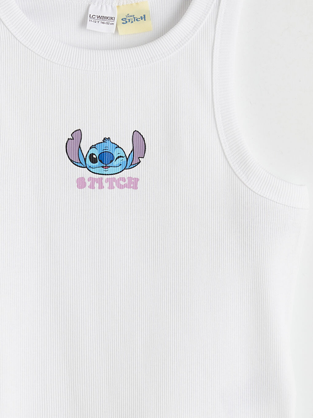 Beyaz Bisiklet Yaka Stitch Baskılı Kız Çocuk Atlet-2