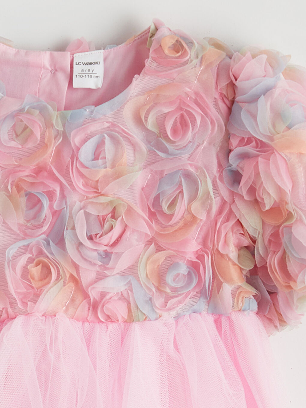 Pembe Çiçekli Kız Çocuk Elbise-1
