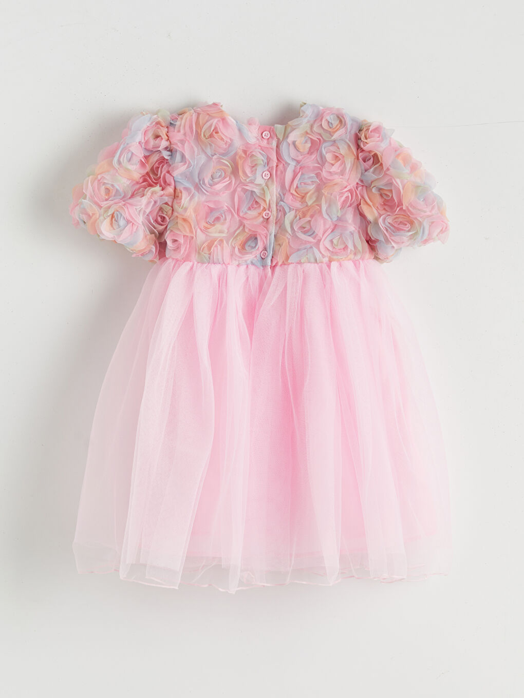 Pembe Çiçekli Kız Çocuk Elbise-2