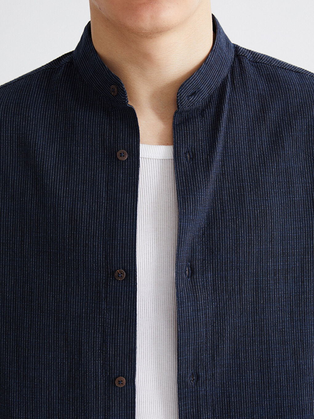 Regular Fit Grandad Collar Linen-Look Men's Shirt-2