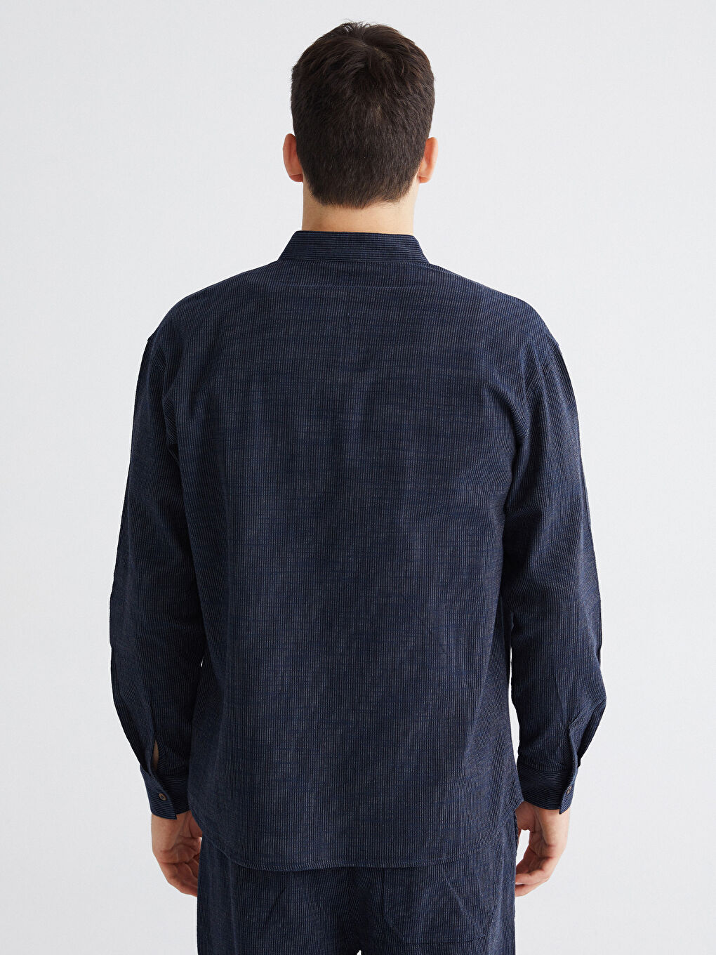 Regular Fit Grandad Collar Linen-Look Men's Shirt-3