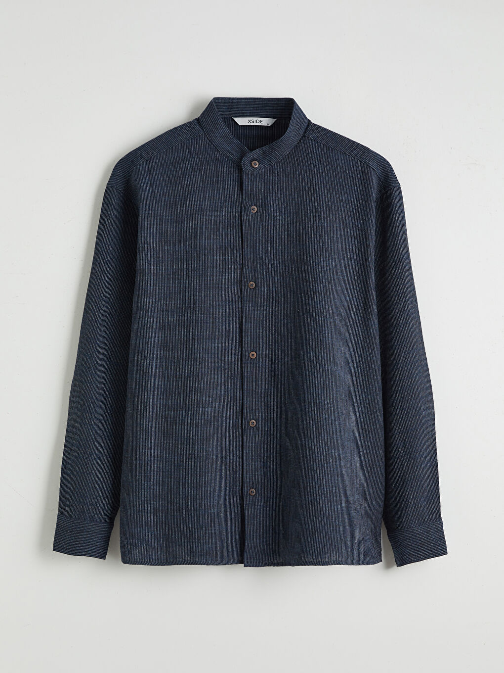 Regular Fit Grandad Collar Linen-Look Men's Shirt-4