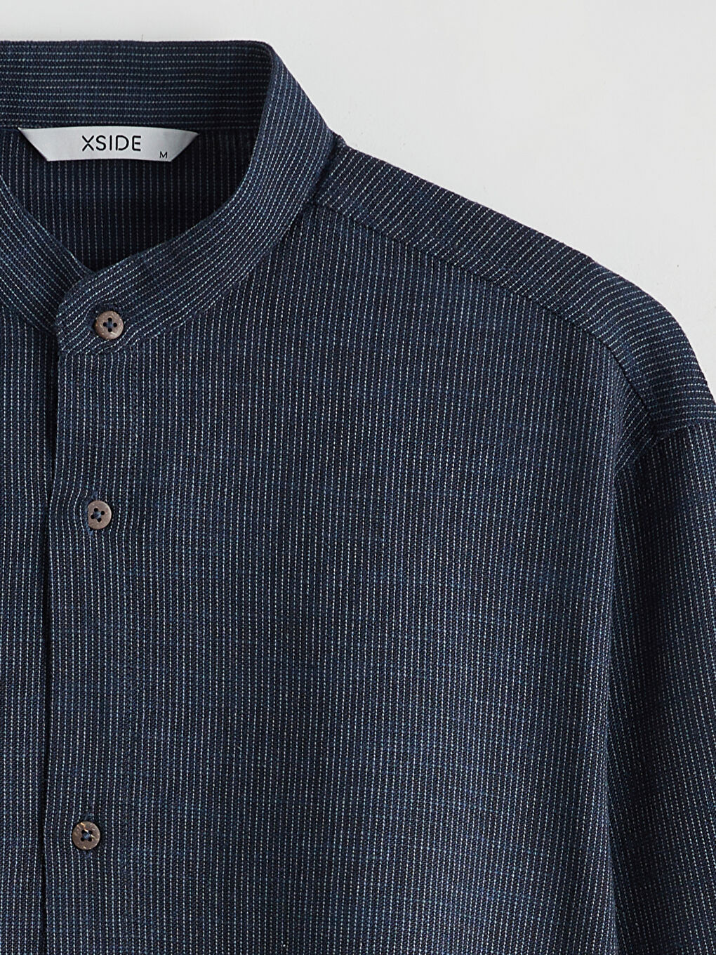 Regular Fit Grandad Collar Linen-Look Men's Shirt-5